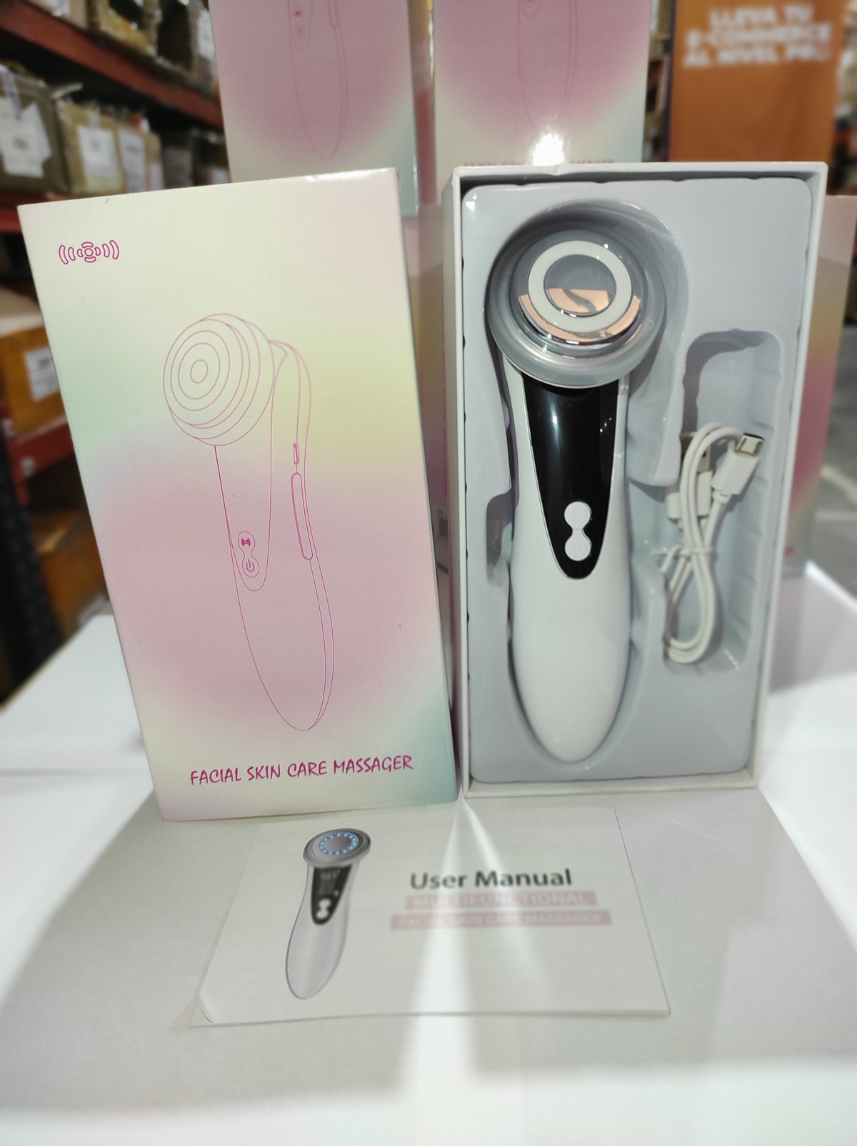 Masajeador facial con frío y calor antiarrugas blanco